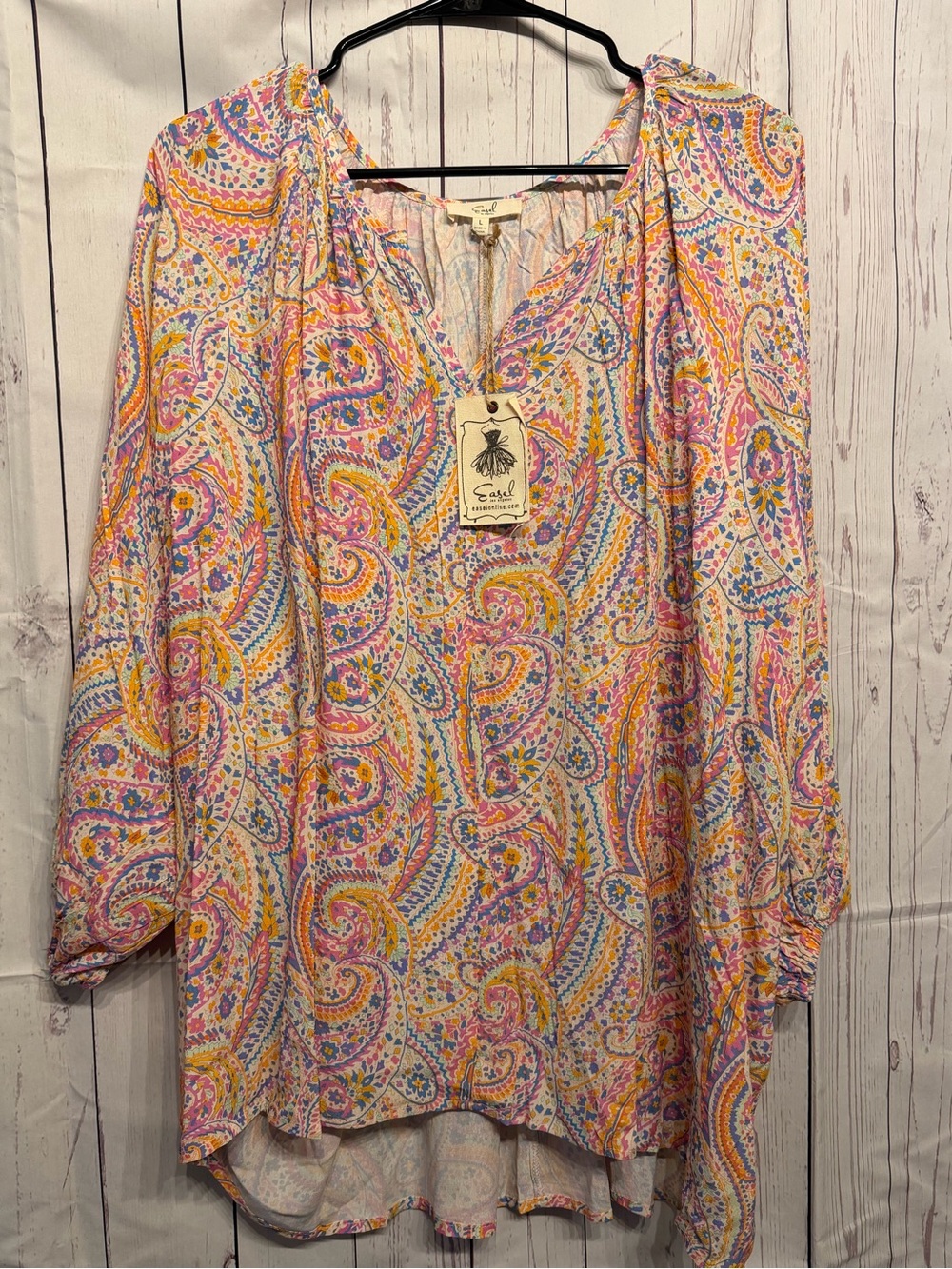 Gauzy Paisley V-Neck Tunic Top — Pink & Yellow
